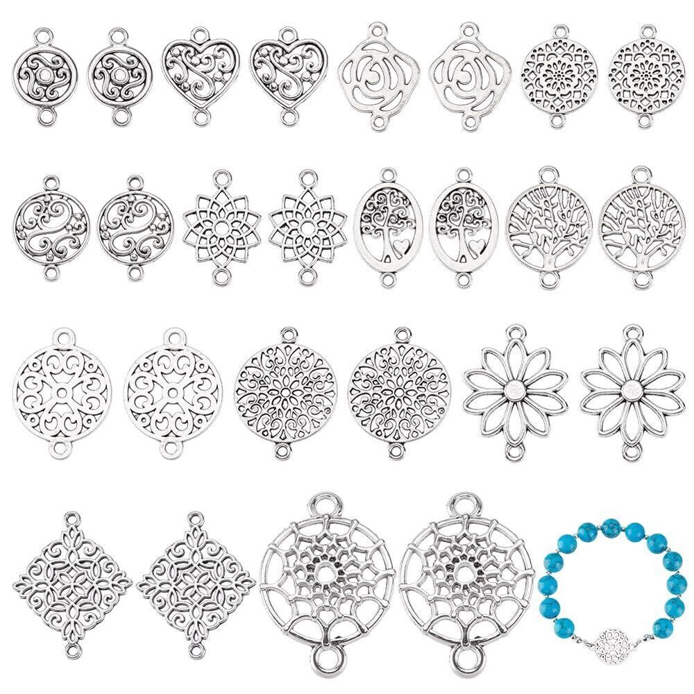5642 120Pcs Jewelry Connectors Charm Links 13 Styles Tibetan Flower Charms